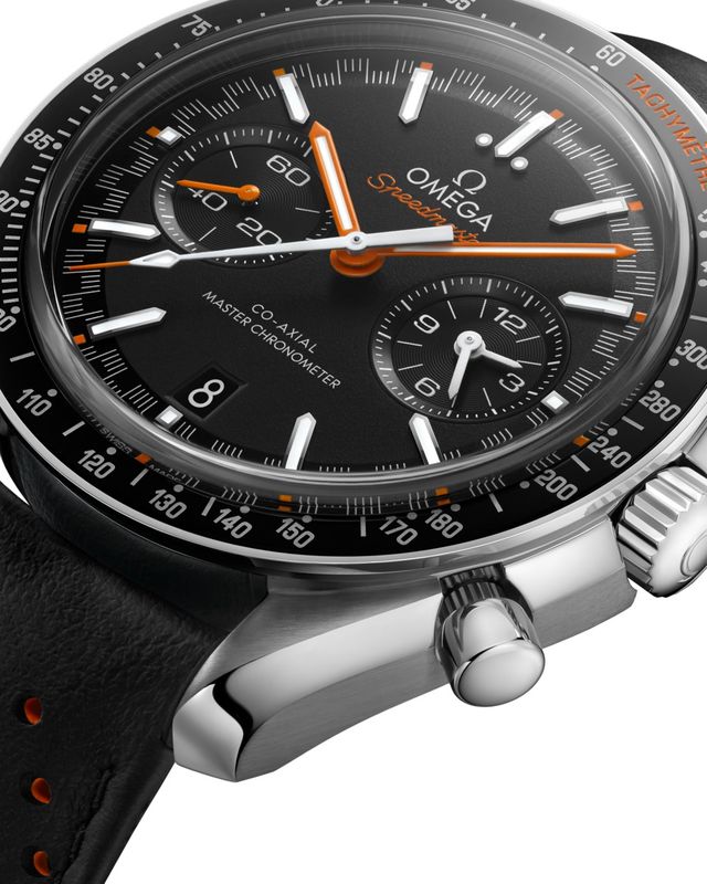 Speedmaster Racing 44.25mm with Black Dial in Stainless Steel on Black Leather Strap