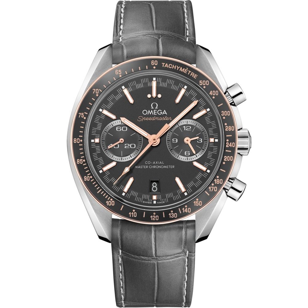 Speedmaster Racing 44.25mm with Grey Dial in Stainless Steel on Grey Alligator Strap