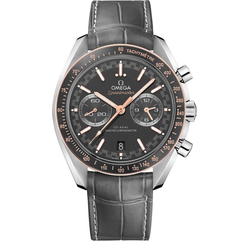Speedmaster Racing 44.25mm with Grey Dial in Stainless Steel on Grey Alligator Strap