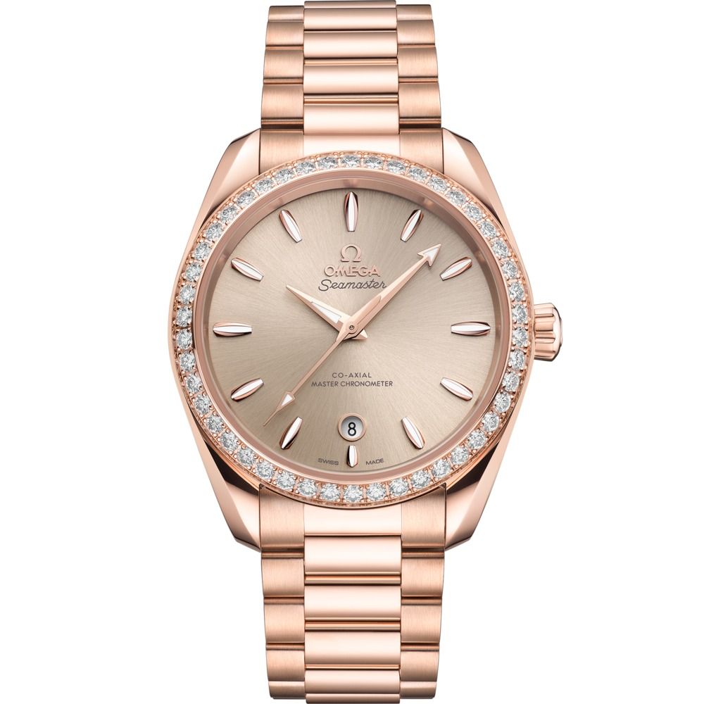 Aqua Terra 38mm with Sandstone Dial and Diamond Bezel in Rose Gold
