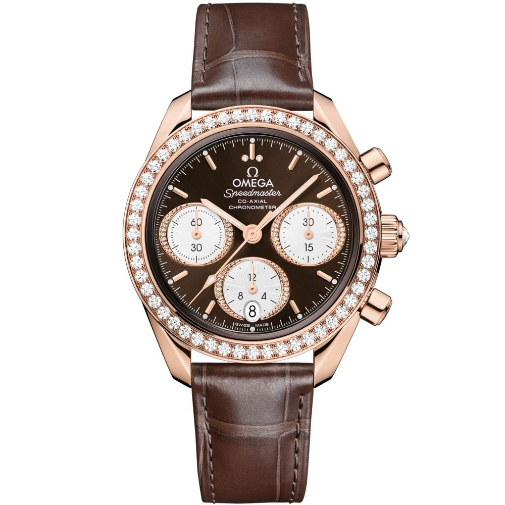 Speedmaster 38mm with Brown Dial and Diamond Bezel in Rose Gold on Brown Alligator Strap