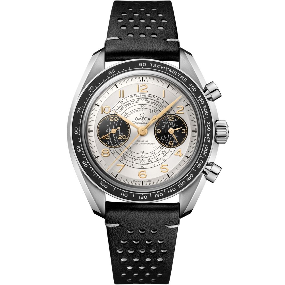 Speedmaster Chronoscope Paris 2024 43mm with Silver Dial in Stainless Steel on Black Leather Strap