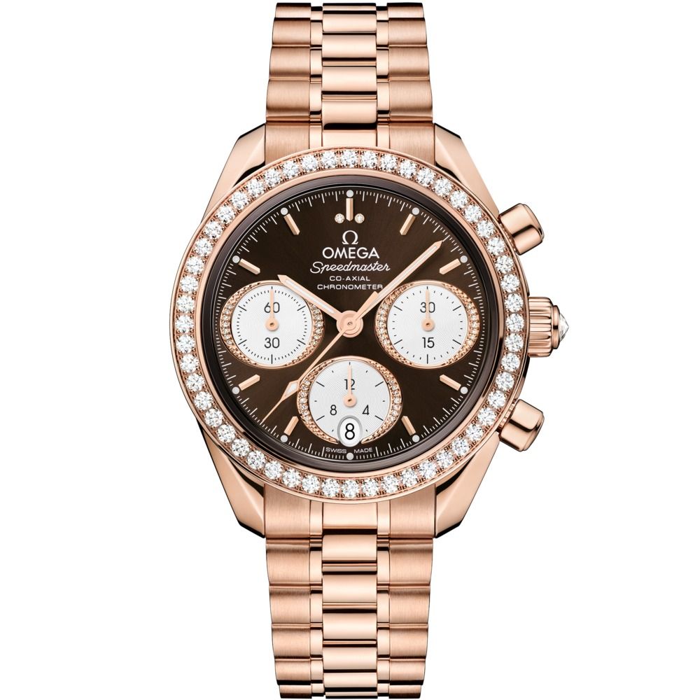 Speedmaster 38mm with Brown Dial and Diamond Bezel in Rose Gold