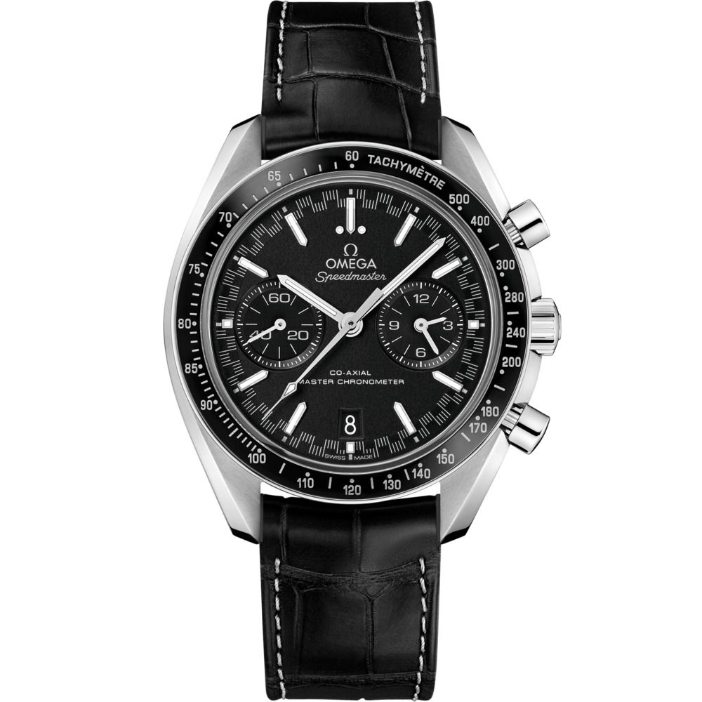 Speedmaster Racing 44.25mm with Black Dial in Stainless Steel on Black Alligator Strap