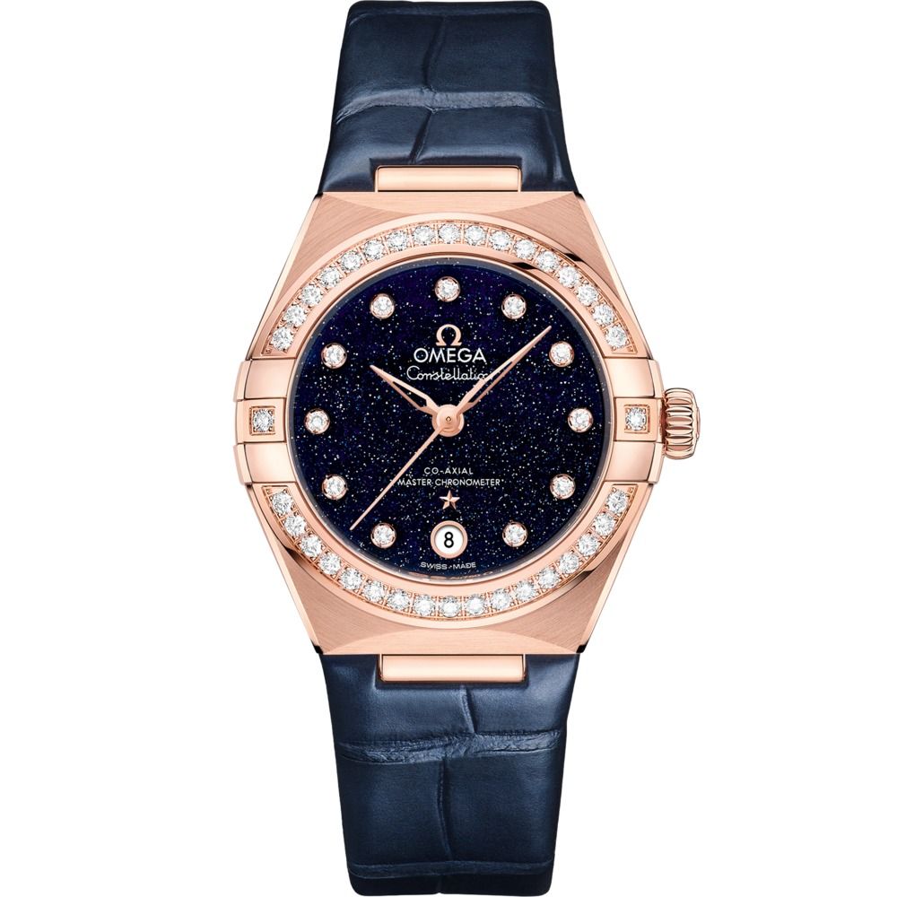 Constellation 29mm with Blue Diamond Dial and Diamond Bezel in Rose Gold on Blue Alligator Strap