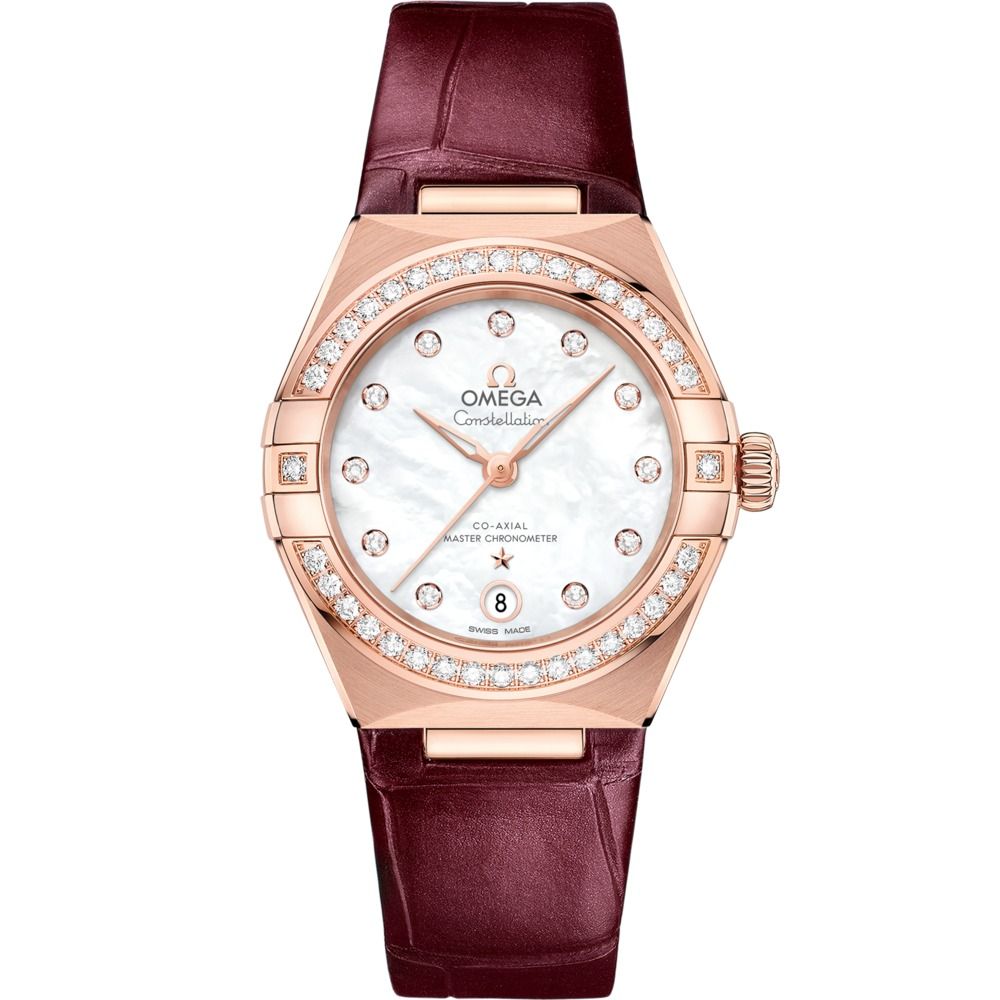 Constellation 29mm with White Diamond Dial and Diamond Bezel in Rose Gold on Garnet Alligator Strap