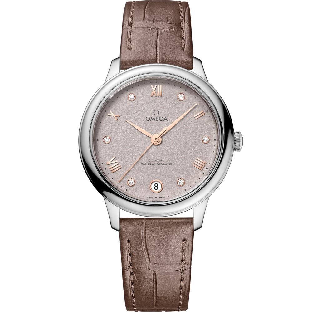 De Ville Prestige 34mm with Grey Diamond Dial in Stainless Steel on Taupe Alligator Strap
