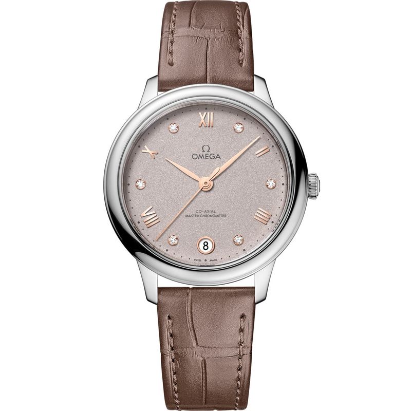 De Ville Prestige 34mm with Grey Diamond Dial in Stainless Steel on Taupe Alligator Strap