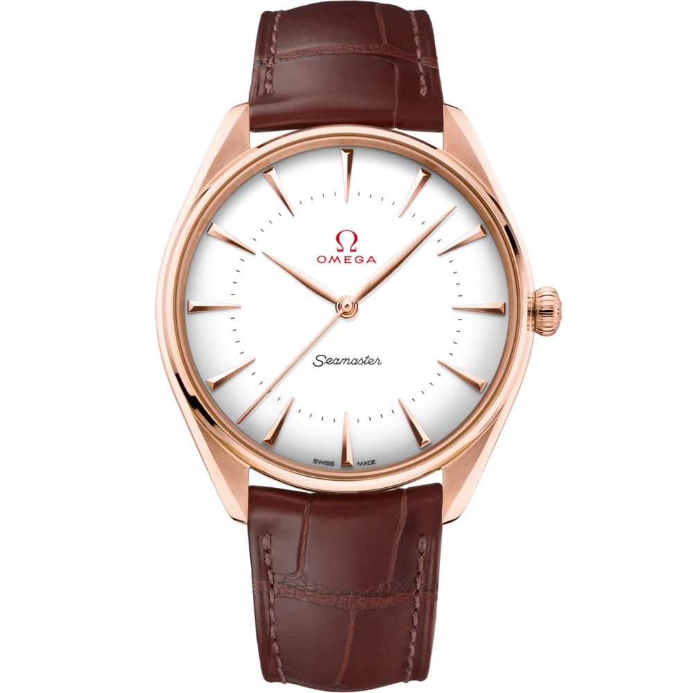 Seamaster Olympic Official Timekeeper 39.5mm with White Dial in Rose Gold on Brown Alligator Strap
