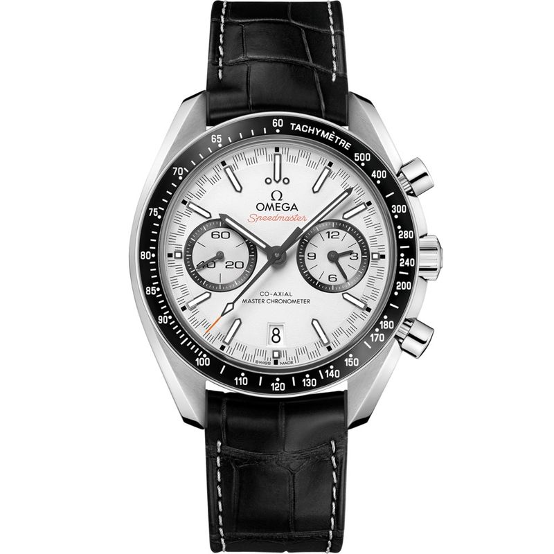 Speedmaster Racing 44.25mm with White Dial in Stainless Steel on Black Alligator Strap