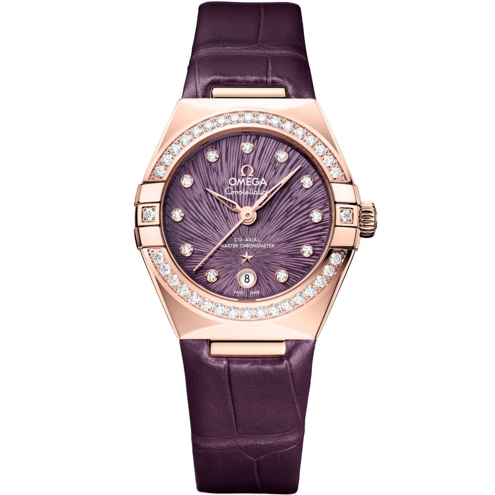 Constellation 29mm with Purple Diamond Dial and Diamond Bezel in Rose Gold on Purple Alligator Strap