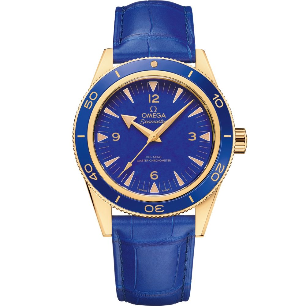 Seamaster 300 41mm with Blue Dial in Yellow Gold on Blue Leather Strap