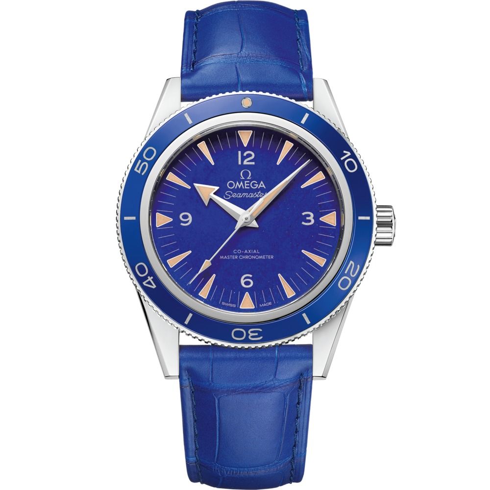 Seamaster 300 41mm with Blue Dial in Platinum on Blue Alligator Strap
