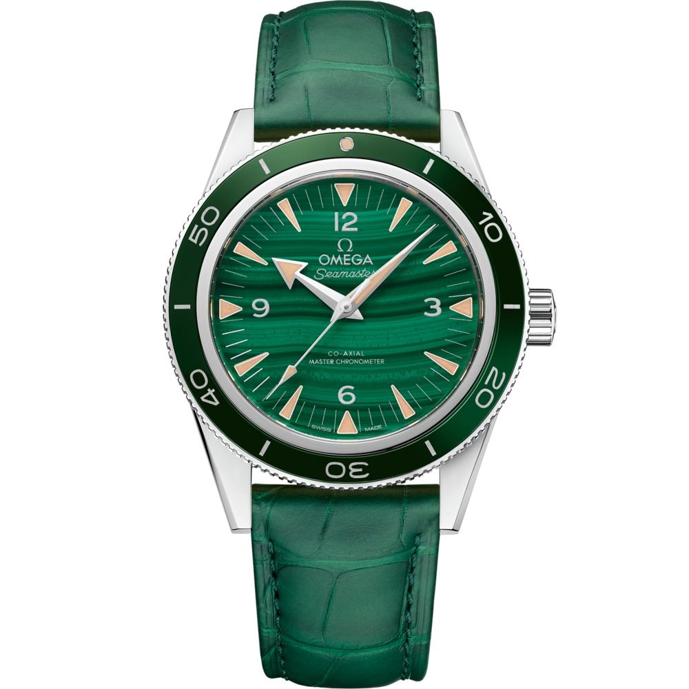Seamaster 300 41mm with Green Dial in Platinum on Green Leather Strap