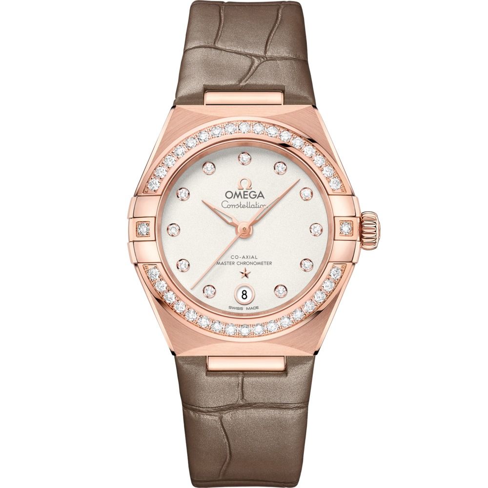 Constellation 29mm with Silver Diamond Dial and Diamond Bezel in Rose Gold on Taupe Alligator Strap