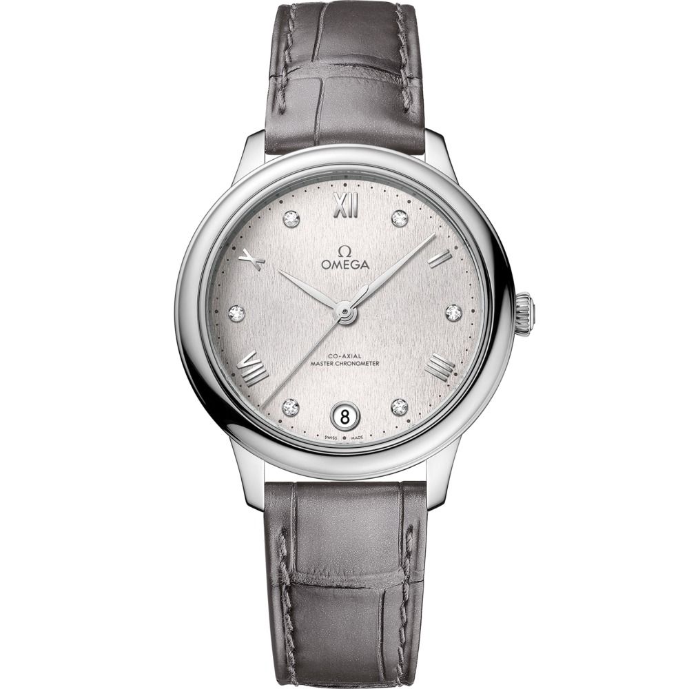 De Ville Prestige 34mm with Silver Diamond Dial in Stainless Steel on Grey Alligator Strap