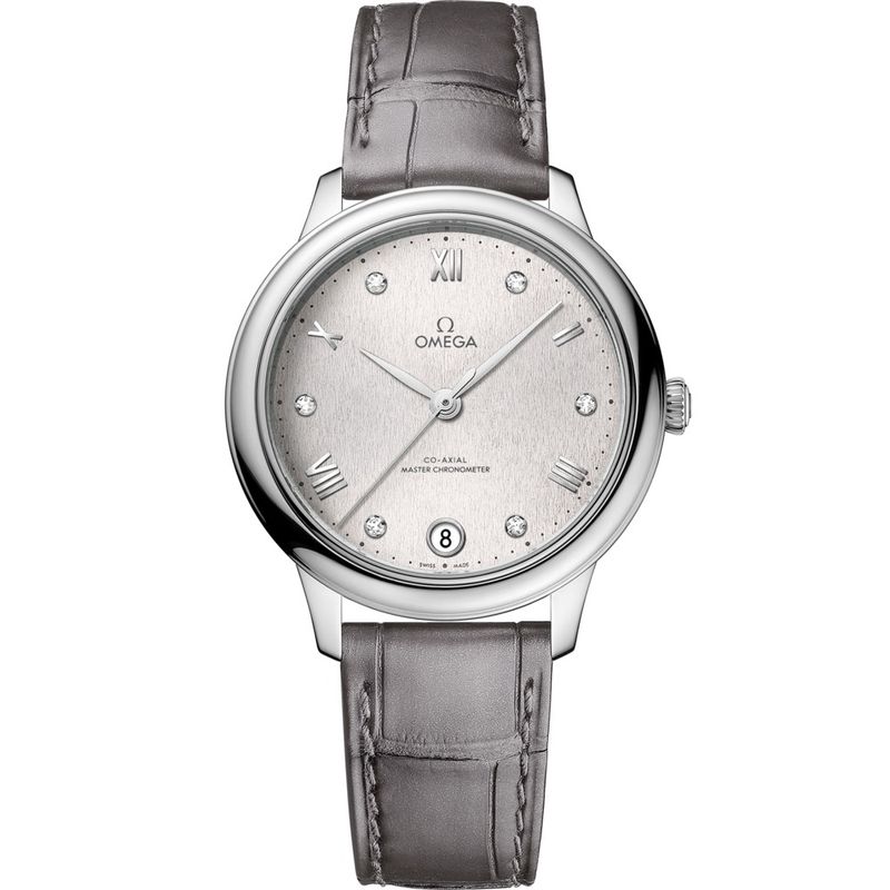 De Ville Prestige 34mm with Silver Diamond Dial in Stainless Steel on Grey Alligator Strap