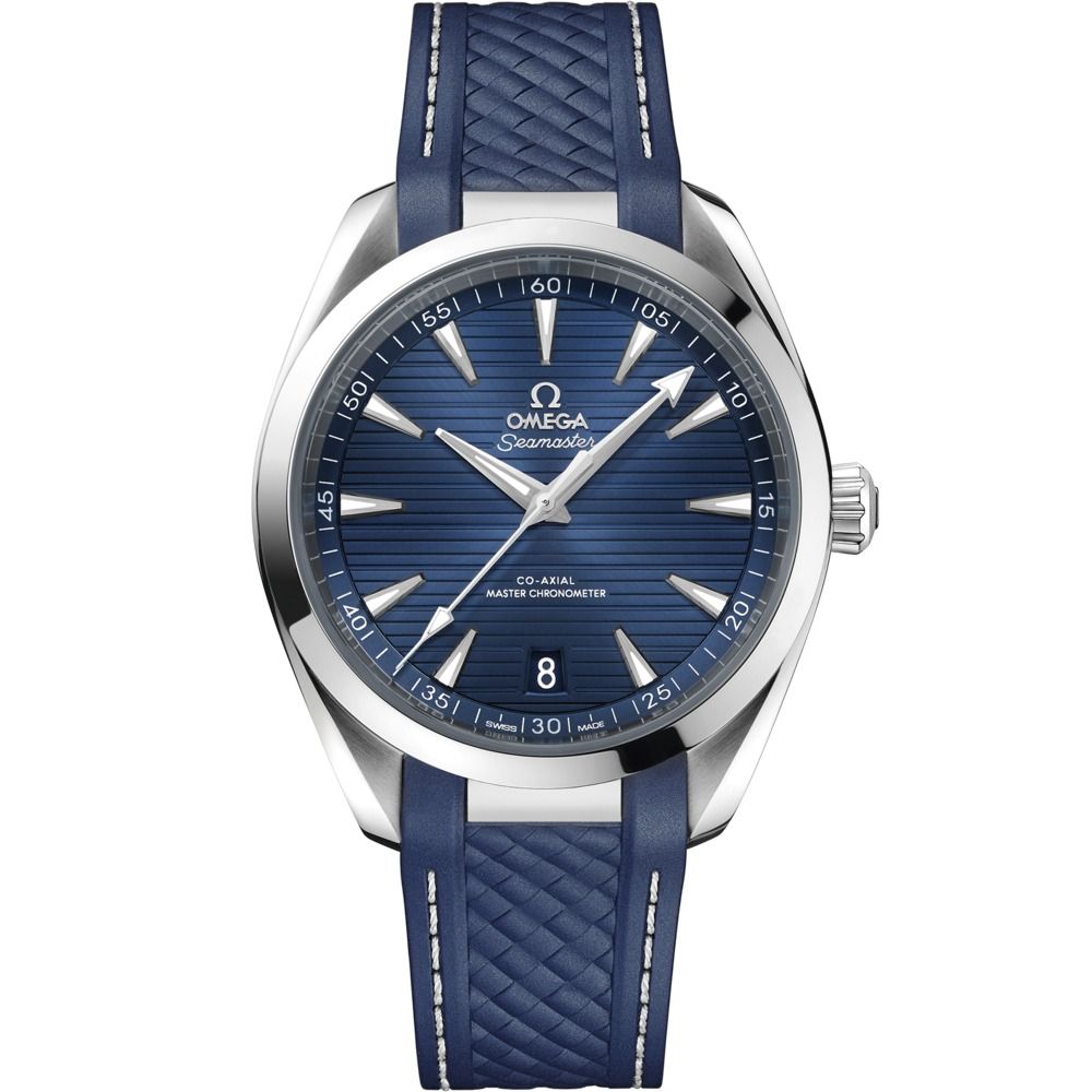 Aqua Terra 41mm with Blue Dial in Stainless Steel on Blue Rubber Strap
