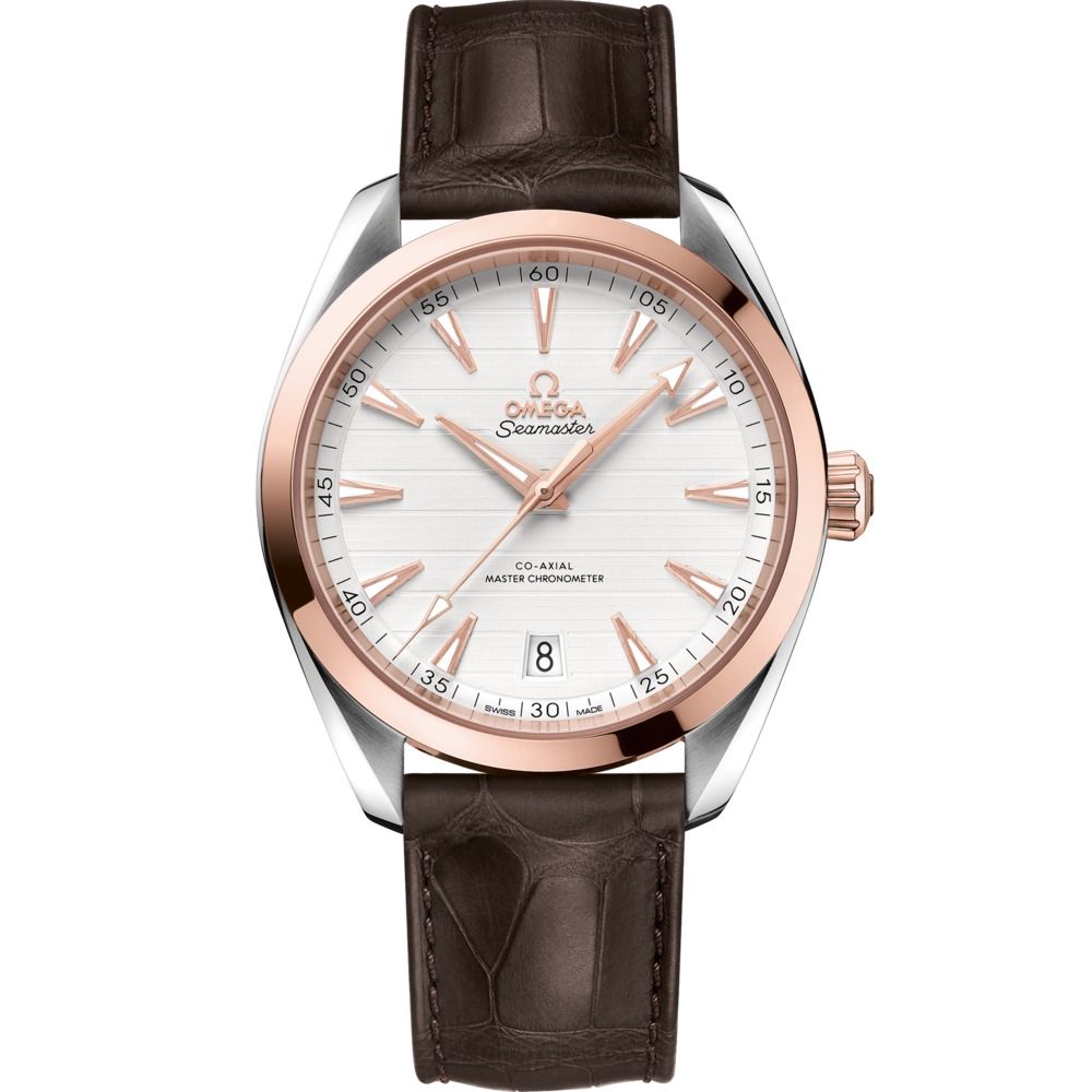 Aqua Terra 41mm with Silver Dial in Stainless Steel and Rose Gold on Brown Alligator Strap