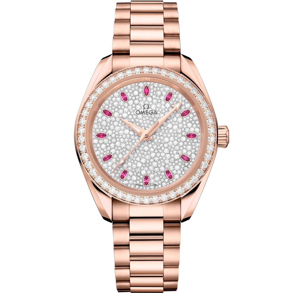 Aqua Terra 34mm with Pink Dial and Diamond Bezel in Rose Gold