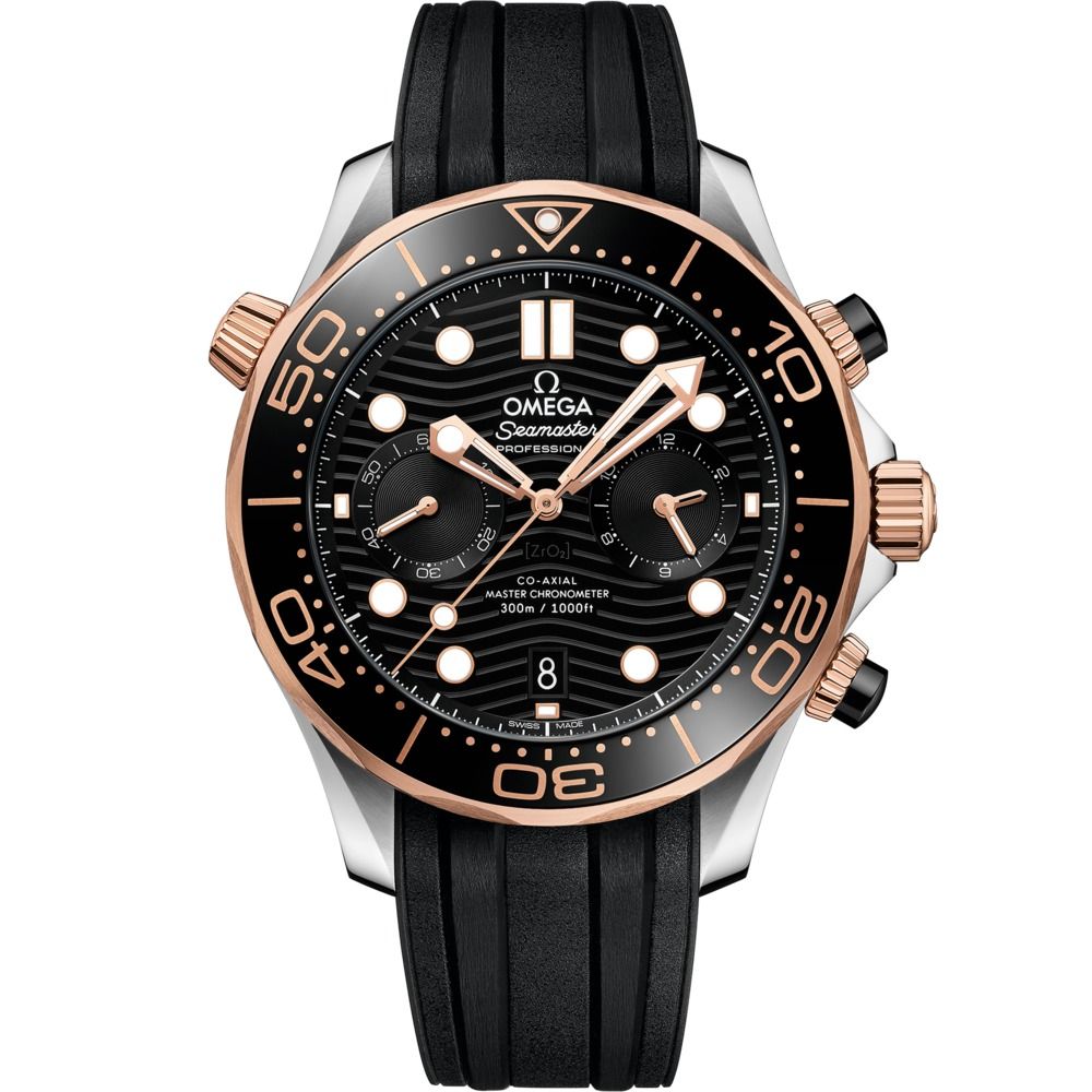 Seamaster Diver 300M 44mm with Black Dial in Stainless Steel and Rose Gold on Black Rubber Strap