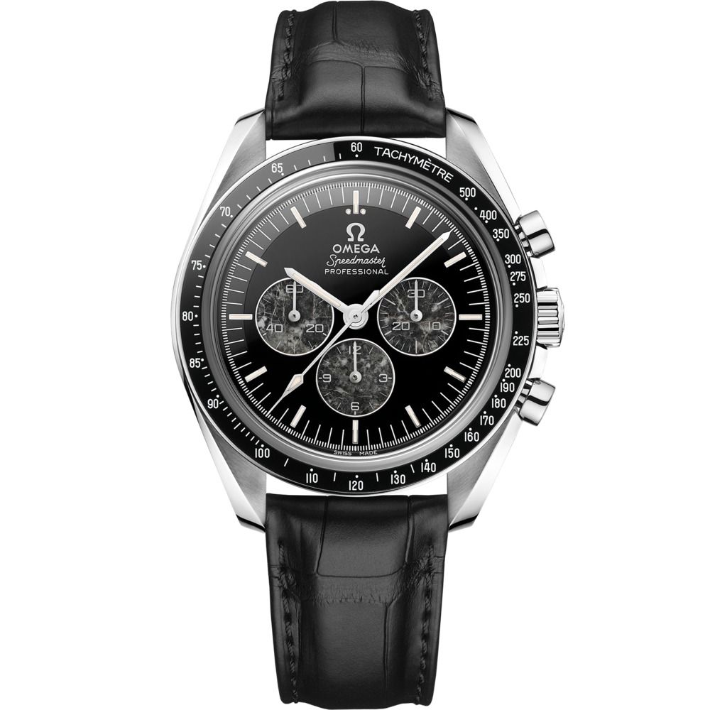 Speedmaster Calibre 321 42mm with Black Dial in Platinum on Black Leather Strap