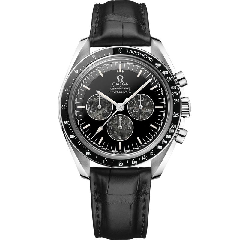 Speedmaster Calibre 321 42mm with Black Dial in Platinum on Black Leather Strap