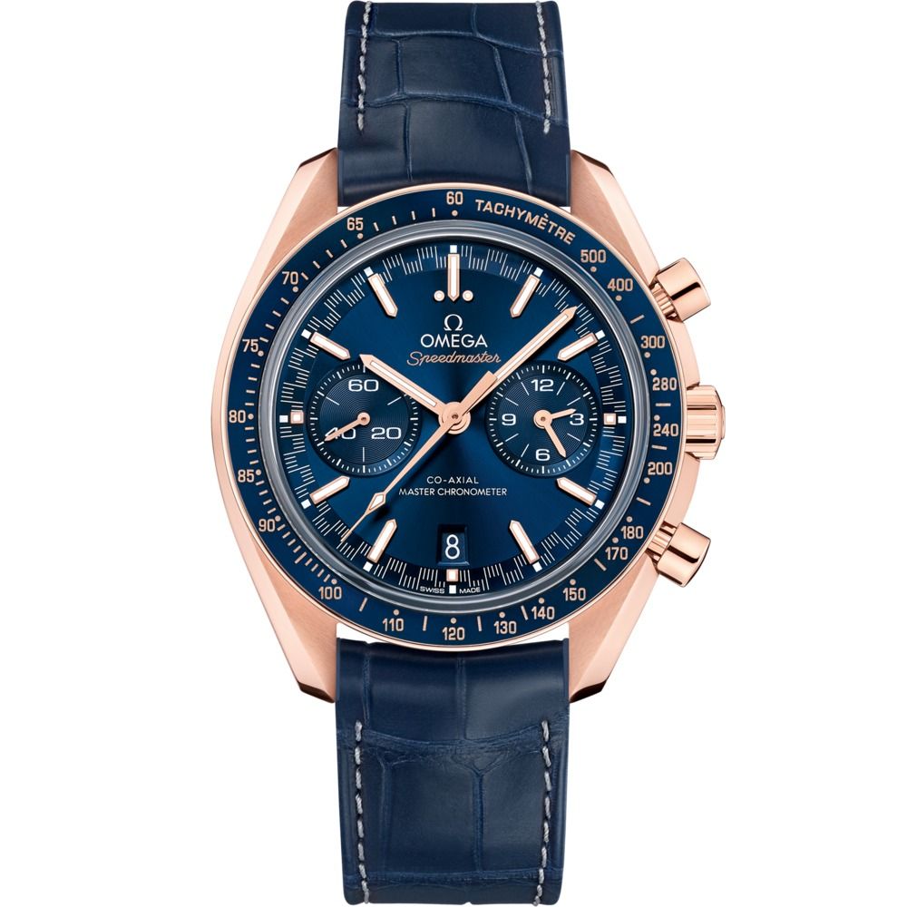 Speedmaster Racing 44.25mm with Blue Dial in Rose Gold on Blue Alligator Strap