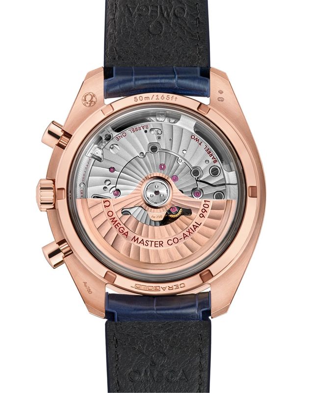Speedmaster Racing 44.25mm with Blue Dial in Rose Gold on Blue Alligator Strap