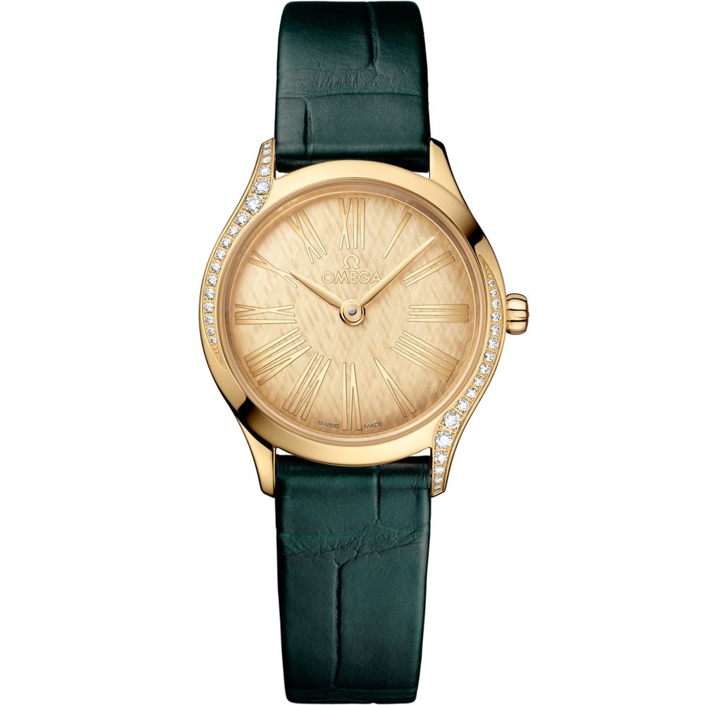De Ville Mini Tresor 26mm with Yellow Dial in Yellow Gold on Green Alligator Strap