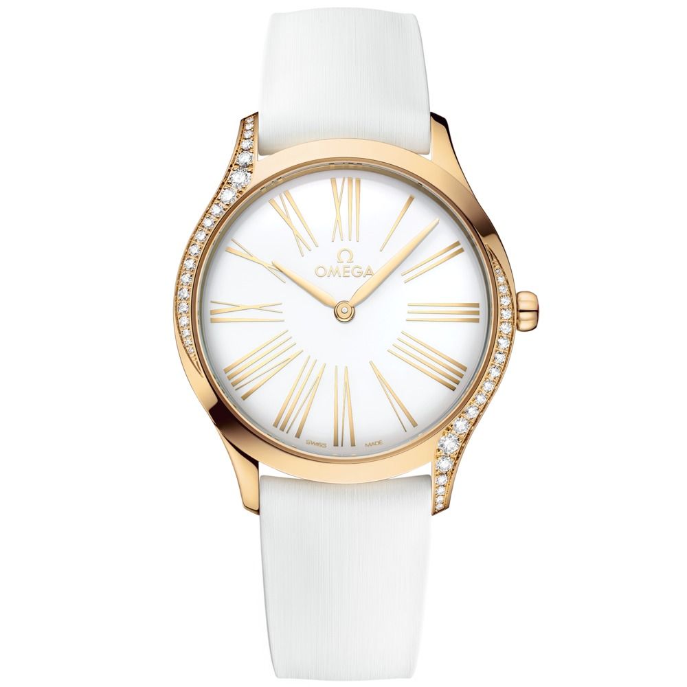 De Ville Tresor 36mm with White Dial in Yellow Gold on White Rubber Strap