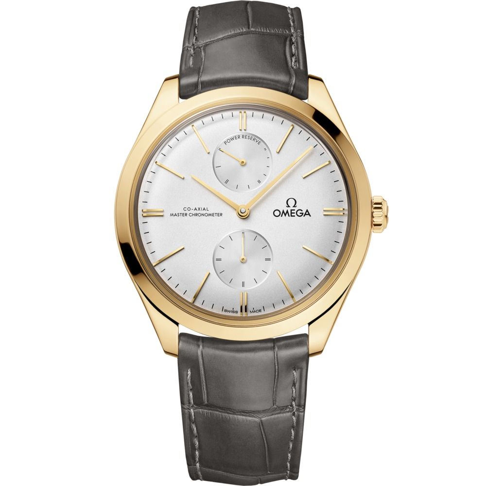 De Ville Tresor 40mm with Silver Dial in Yellow Gold on Grey Alligator Strap