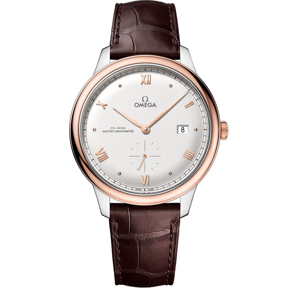 De Ville Prestige 41mm with Silver Dial in Stainless Steel and Rose Gold on Brown Alligator Strap