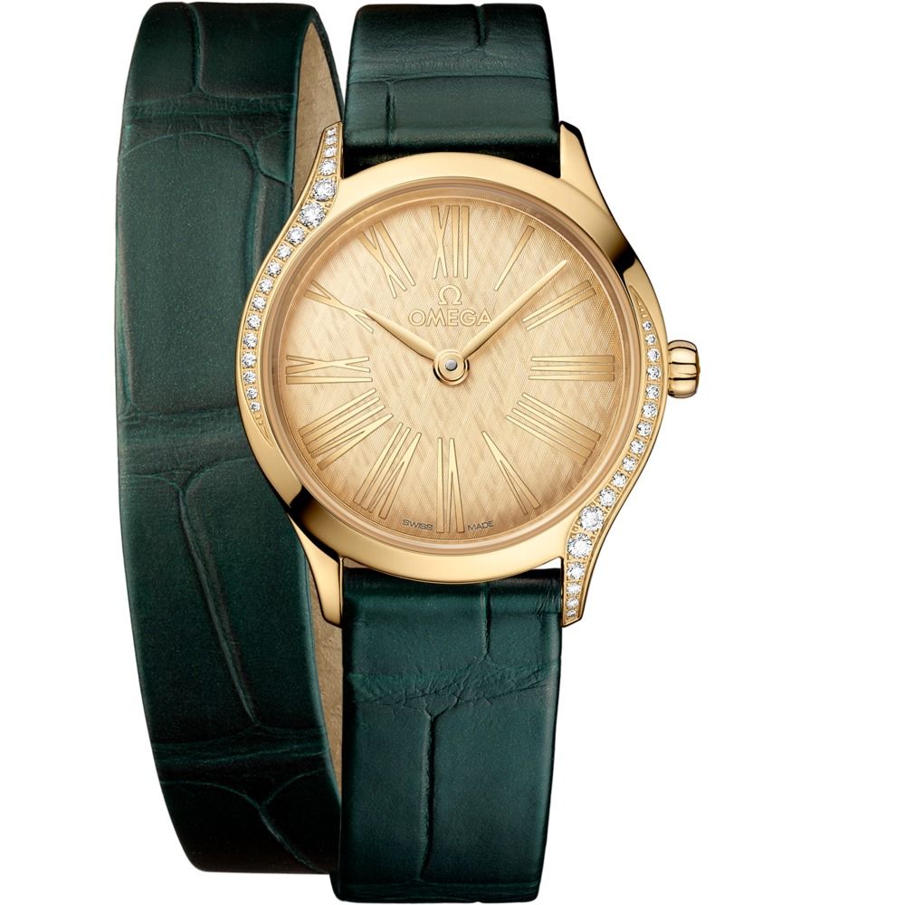 De Ville Mini Tresor 26mm with Yellow Dial in Yellow Gold on Green Alligator Strap Ref. 428.58.26.60.99.002