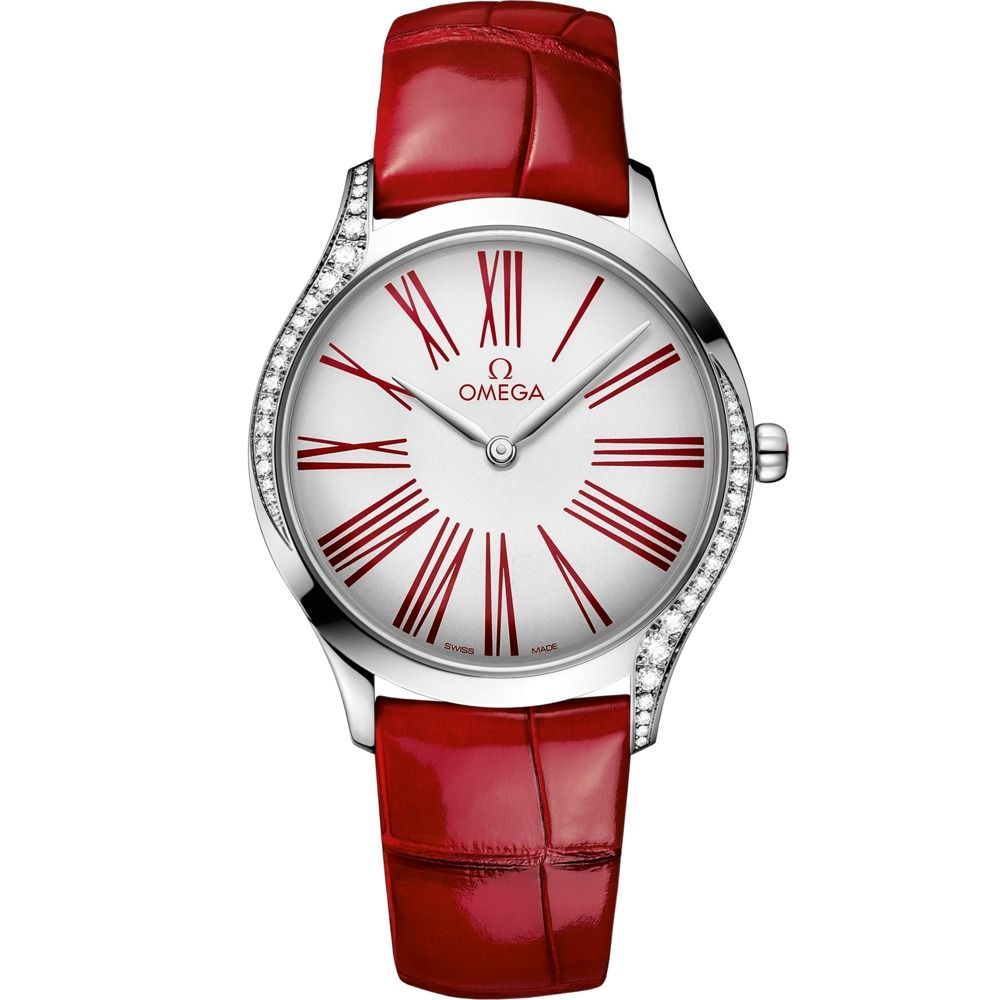 De Ville Tresor 36mm with White Dial in Stainless Steel on Red Alligator Strap