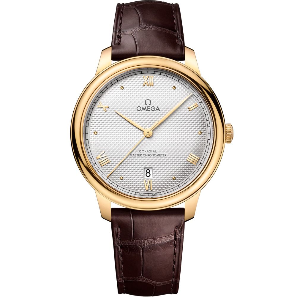 De Ville Prestige 40mm with Silver Dial in Yellow Gold on Brown Alligator Strap