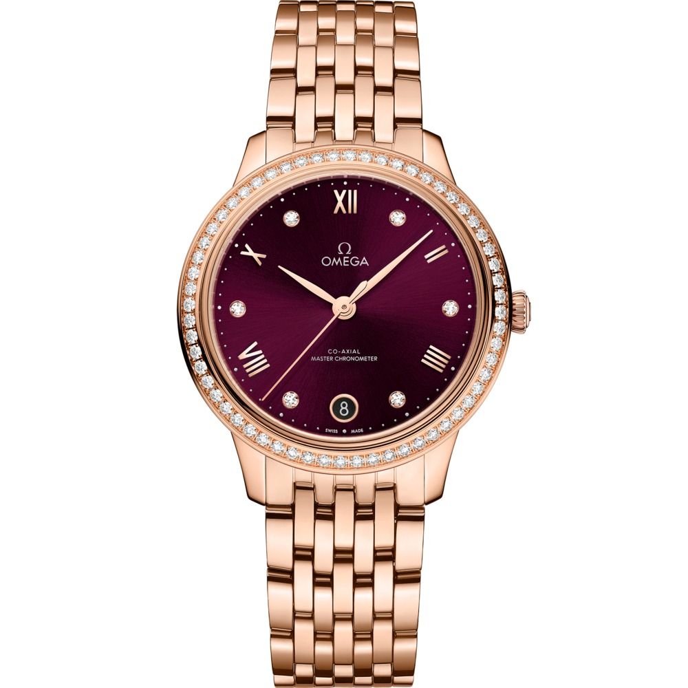 De Ville Prestige 34mm with Red Diamond Dial and Diamond Bezel in Rose Gold