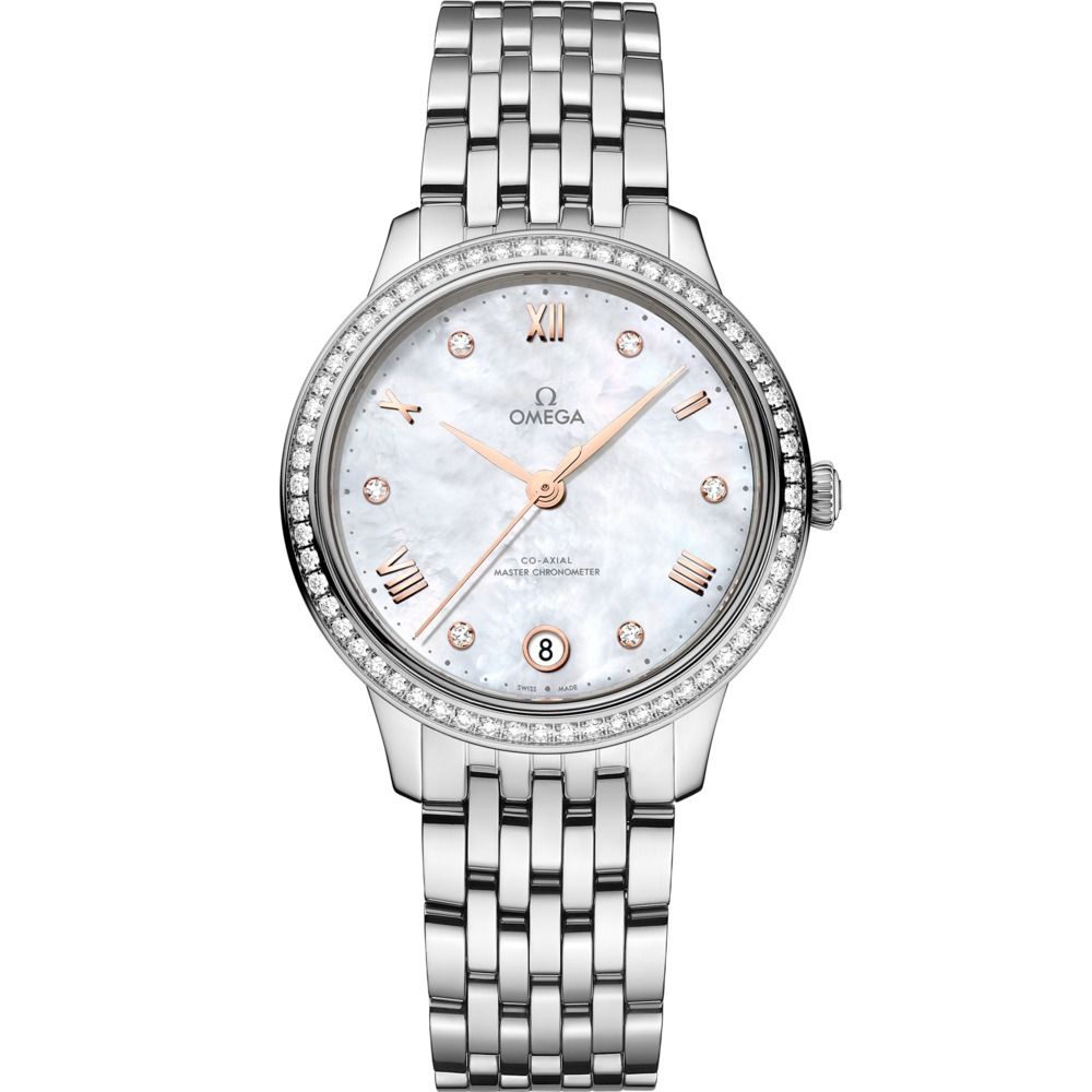 De Ville Prestige 34mm with White Diamond Dial and Diamond Bezel in Stainless Steel
