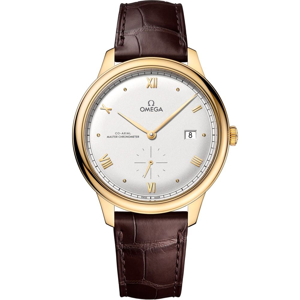 De Ville Prestige 41mm with Silver Dial in Yellow Gold on Brown Alligator Strap