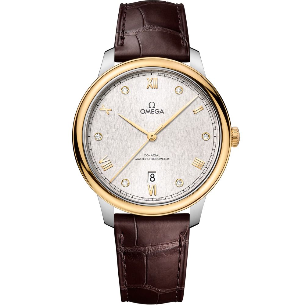 De Ville Prestige 40mm with Silver Diamond Dial in Stainless Steel and Yellow Gold on Brown Alligator Strap