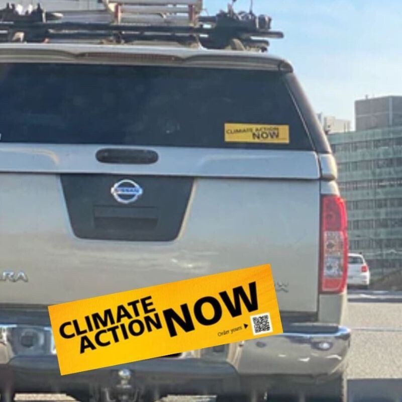 Climate Action Now bumper sticker 2025