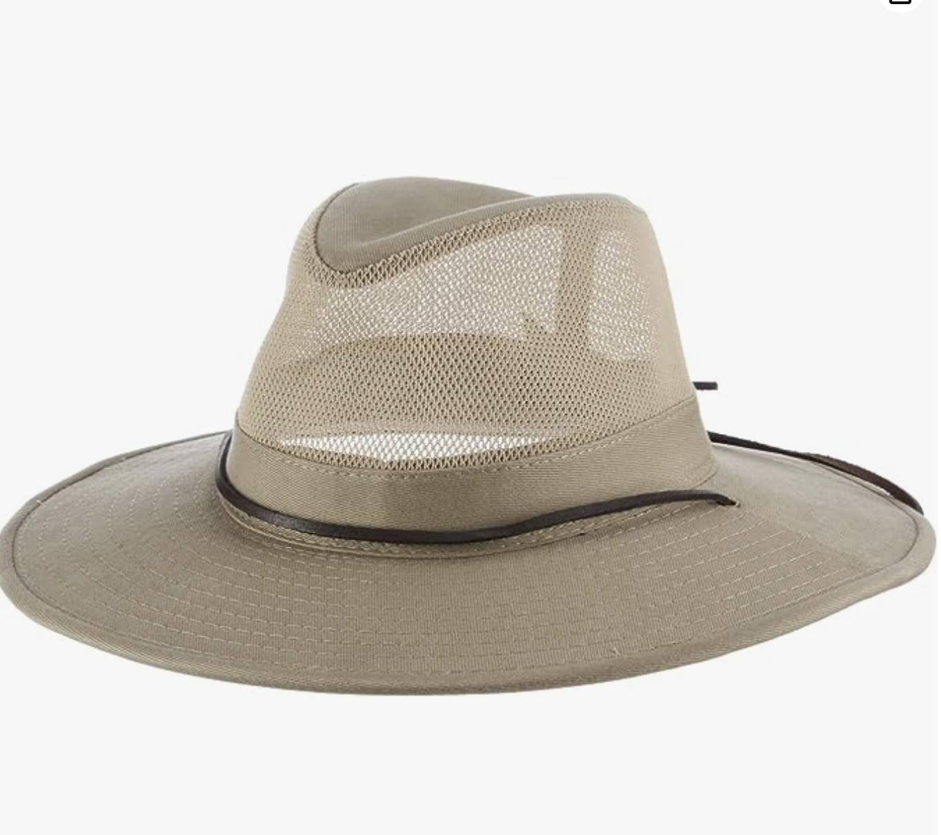 Dorfman Pacific Men&#39;s Brushed Twill-and-Mesh Safari Hat with Genuine Leather Trim