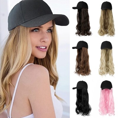 The hat is integrated with the wig