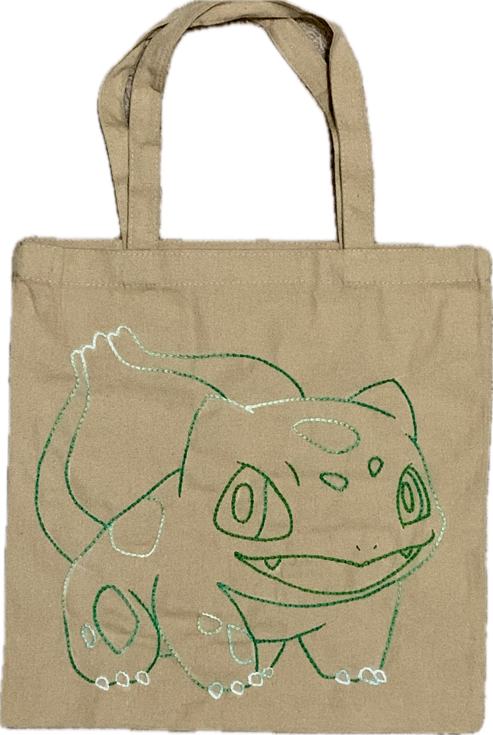 Hand Embroidered Bulbasaur Tote Bag - 16 x 15 in