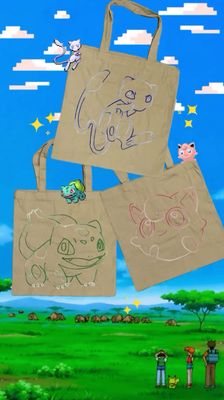 Hand Embroidered Blue Mew Tote Bag - 16 x 15 in