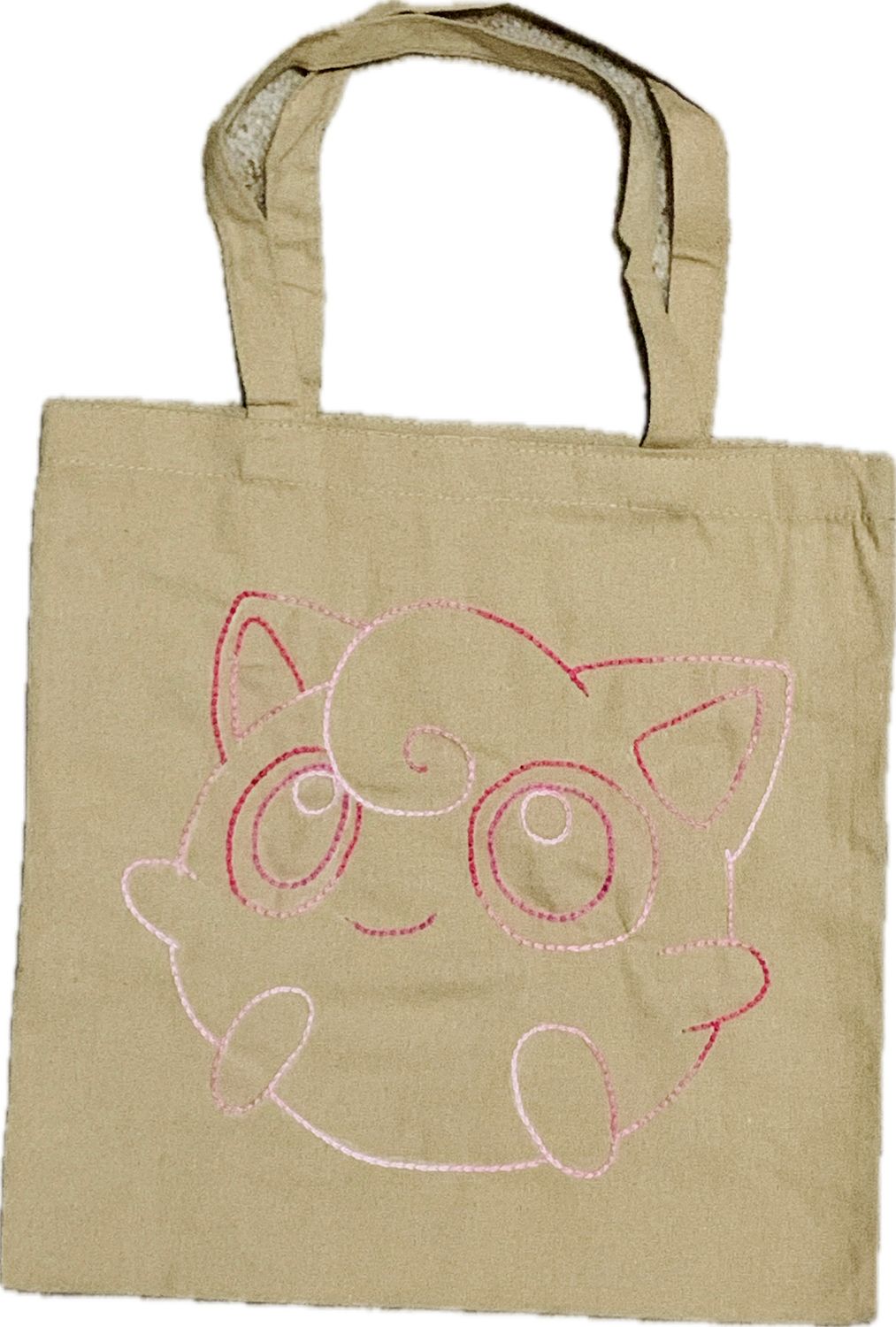 Hand Embroidered Jigglypuff Tote Bag - 16 x 15 in