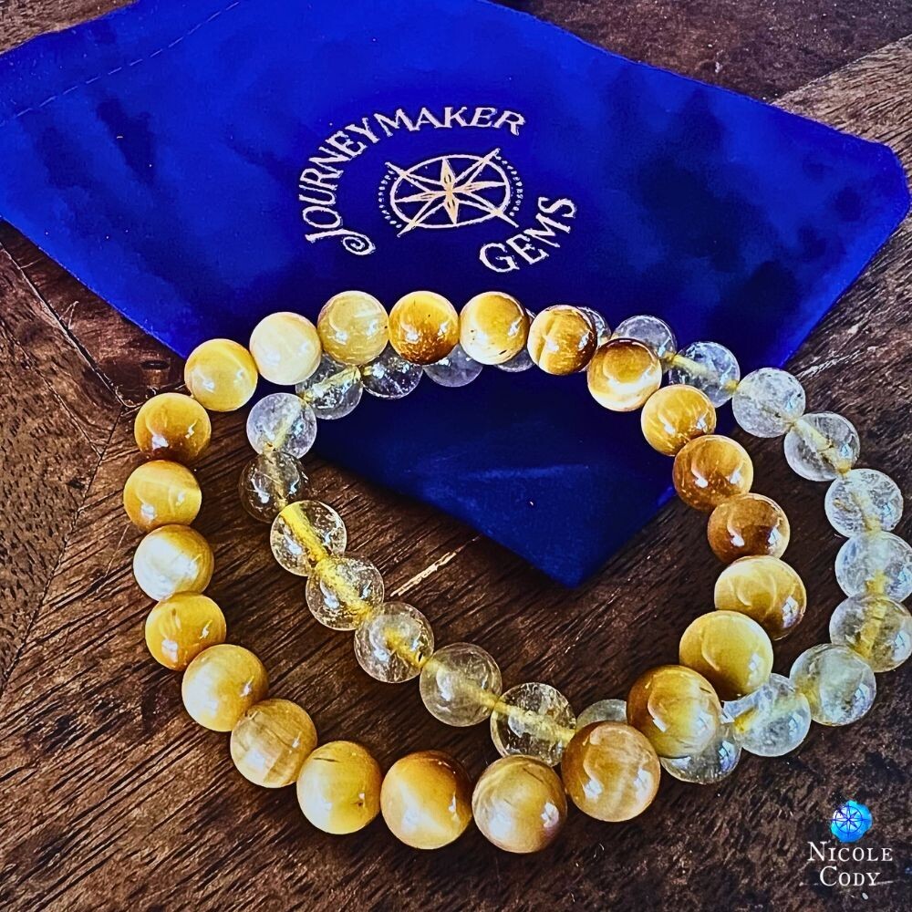 EMPOWER & EVOLVE BRACELET DUO - Gold Rutilated Quartz and Honey Tiger Eye