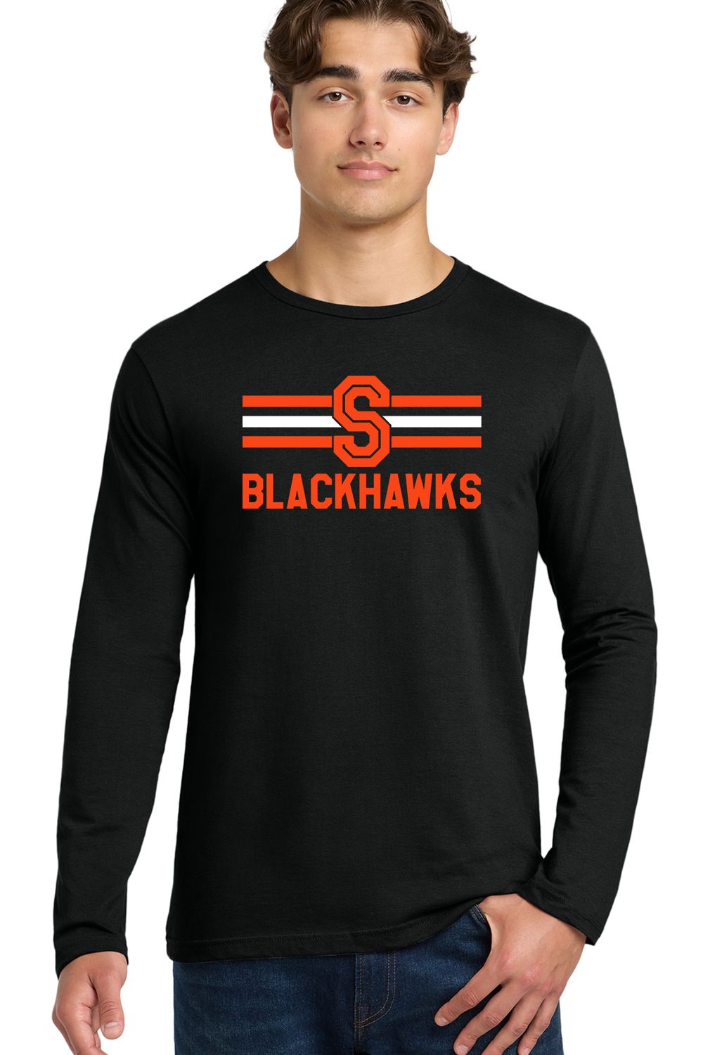 Adult Long Sleeve - S BLACKHAWKS with Stripes