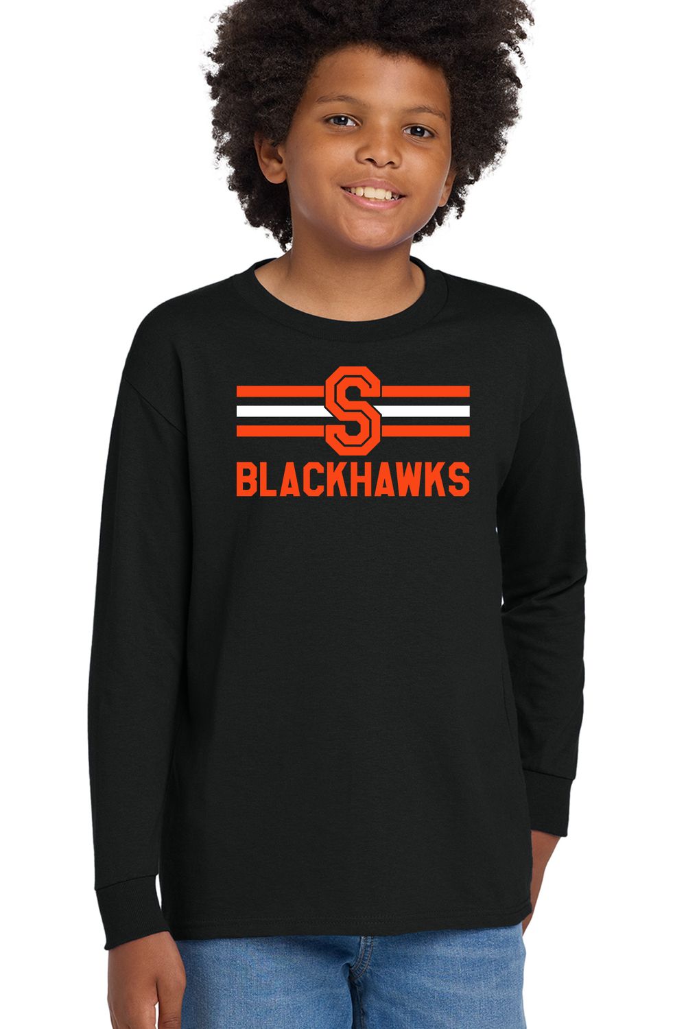 Youth Long Sleeve - S BLACKHAWKS with Stripes