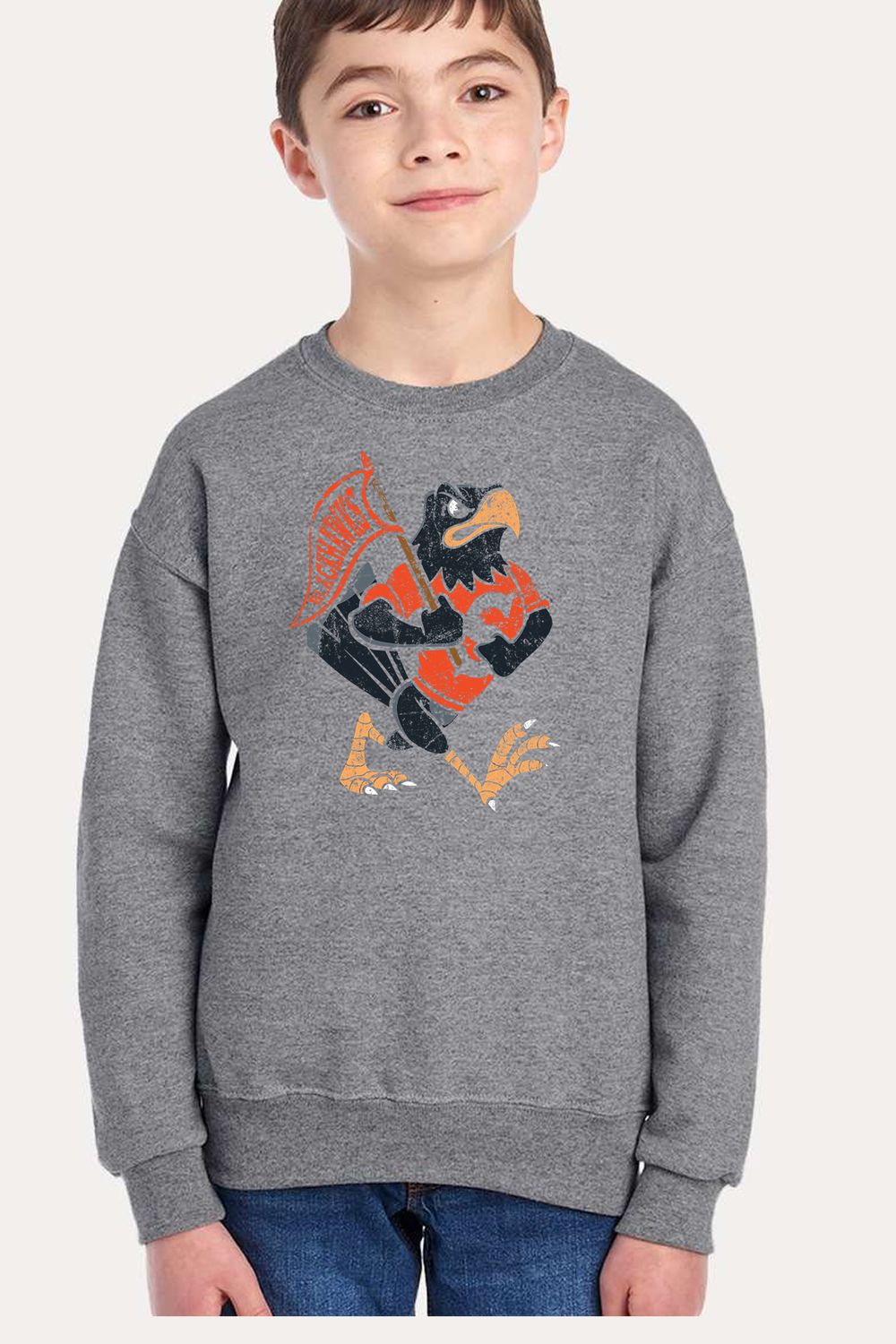 Youth Crewneck Sweatshirt - Retro Hawk w/ Banner